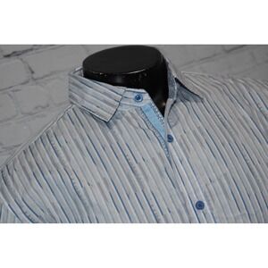 English Laundry Button Up Mens Large Blue Gray Striped Long Sleeve Shirt